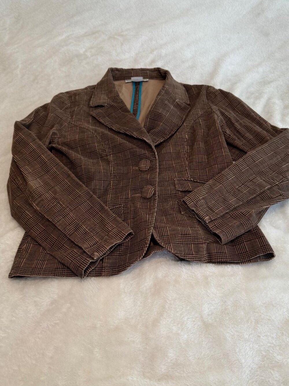 Bamboo Traders Brown Plaid Cotton Blazer Size M
